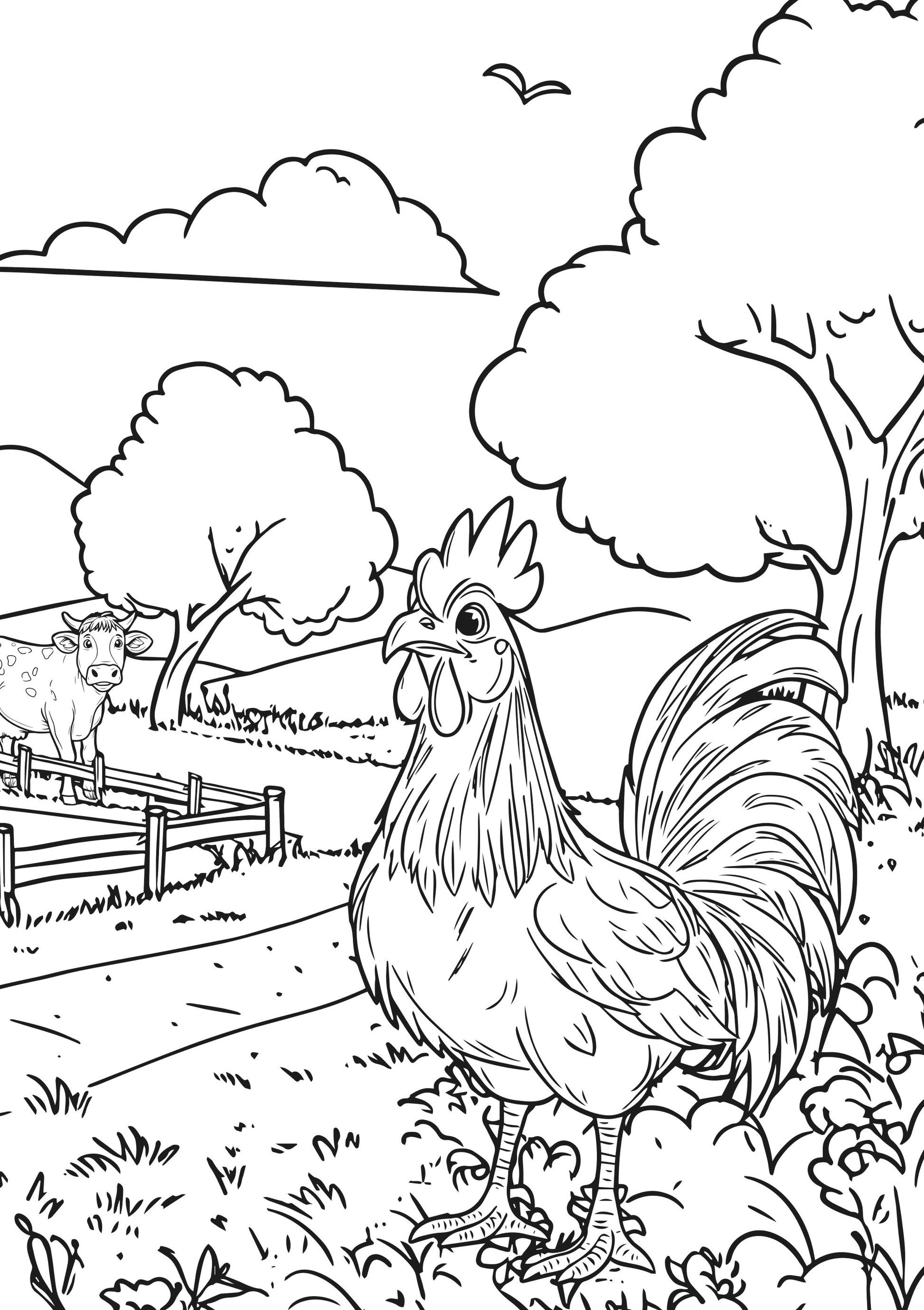 Farm Friends XXL Coloring Book Rooster Page